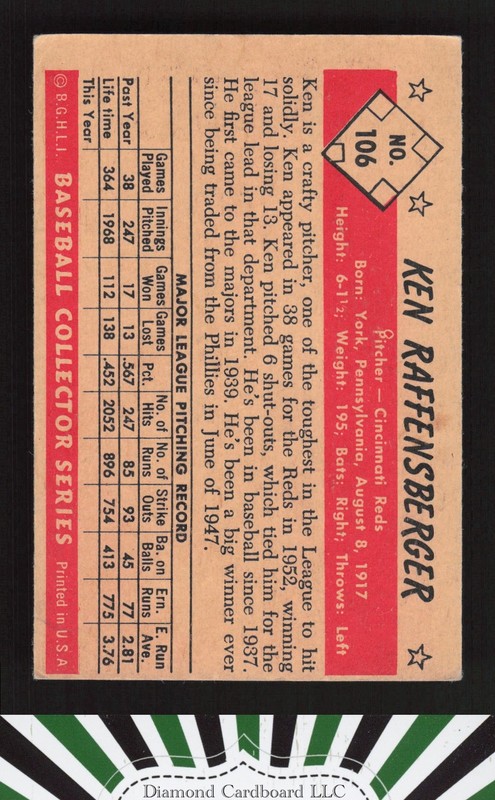 1953 Bowman Color #106 Ken Raffensberger VGEX a, back