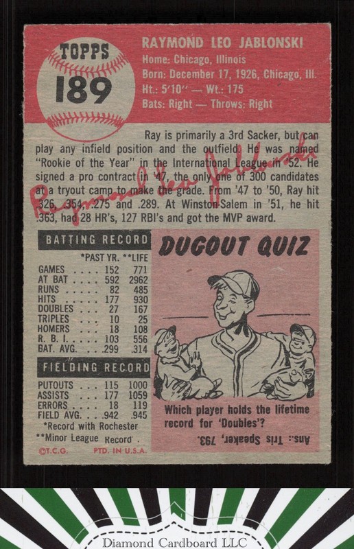 1953 Topps #189 Ray Jablonski VG [CENTERED] f, back