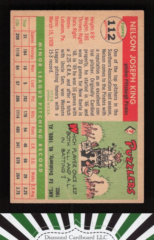 1955 Topps #112 Nelson King EXMT [GREAT EYE APPEAL] i, back