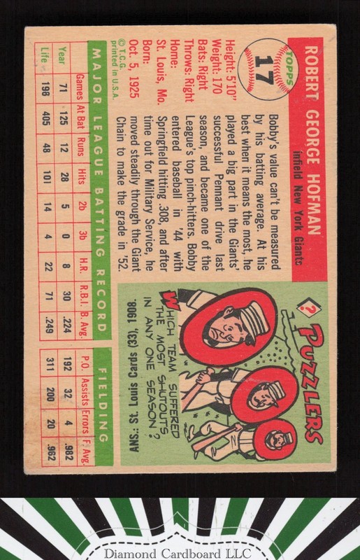 1955 Topps #17 Bobby Hofman VG g, back