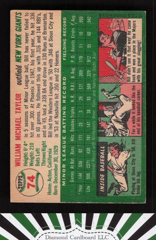 1954 Topps #74 Bill Taylor VGEX b, back