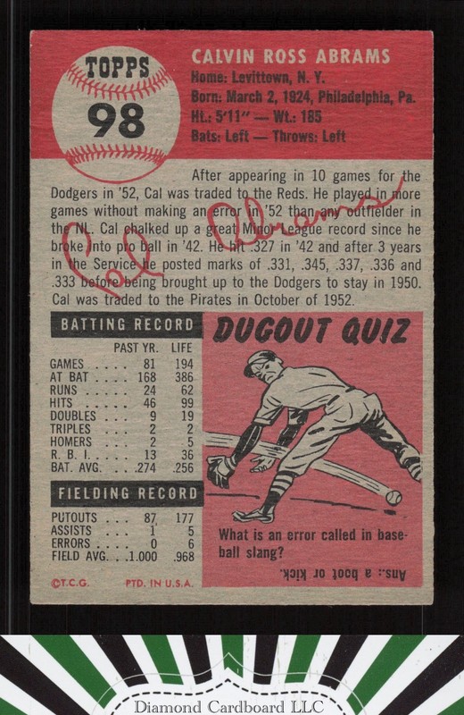 1953 Topps #98 Cal Abrams : Bio uses black text EX i, back
