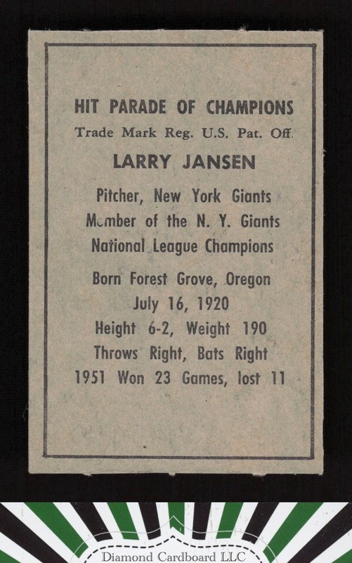 1952 Berk Ross # Larry Jansen EXMT, back