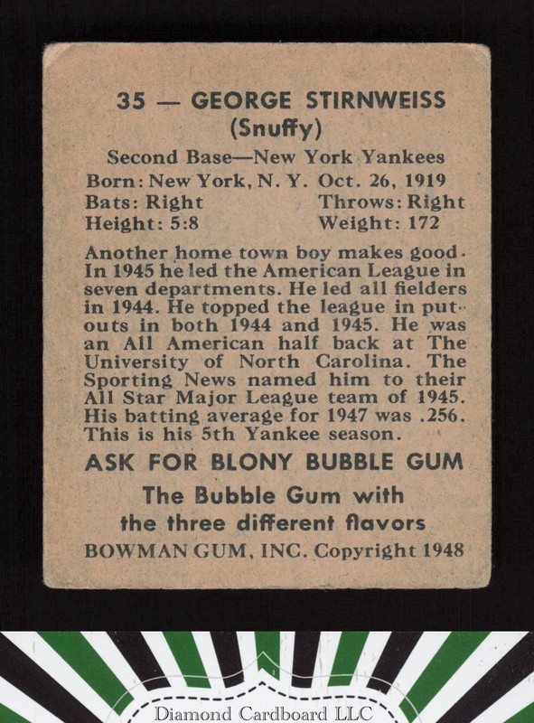 1948 Bowman #35 George Stirnweiss VG (MK) b, back