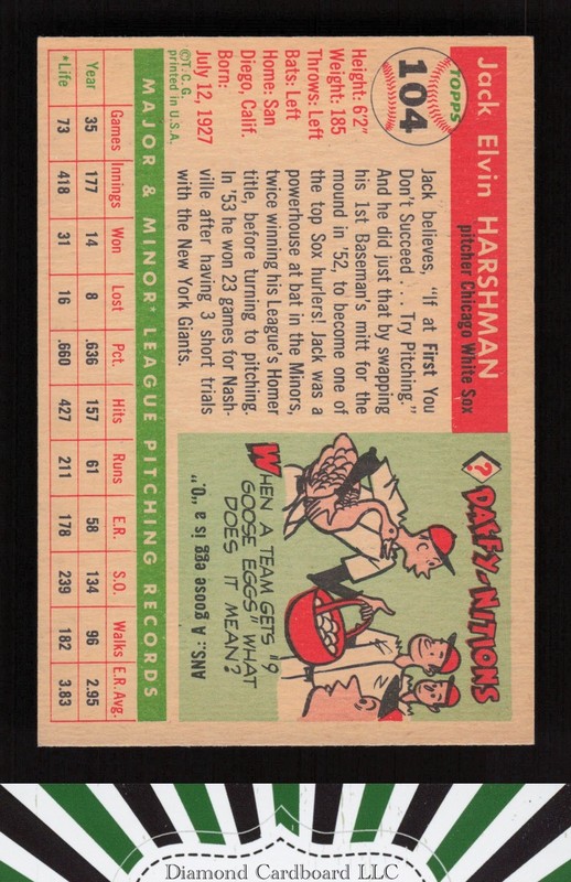 1955 Topps #104 Jack Harshman EX l, back