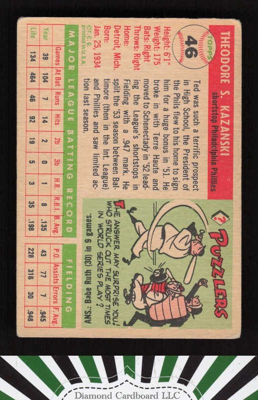 1955 Topps #46 Ted Kazanski VG f, back
