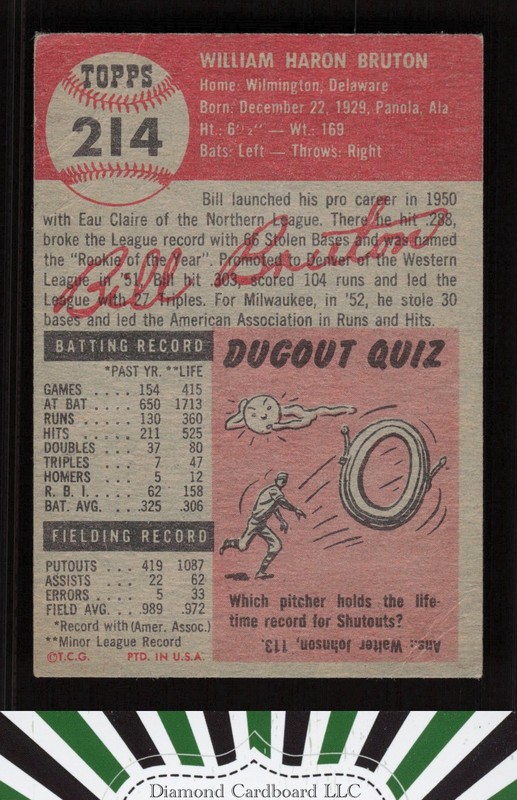 1953 Topps #214 Bill Bruton FR b, back