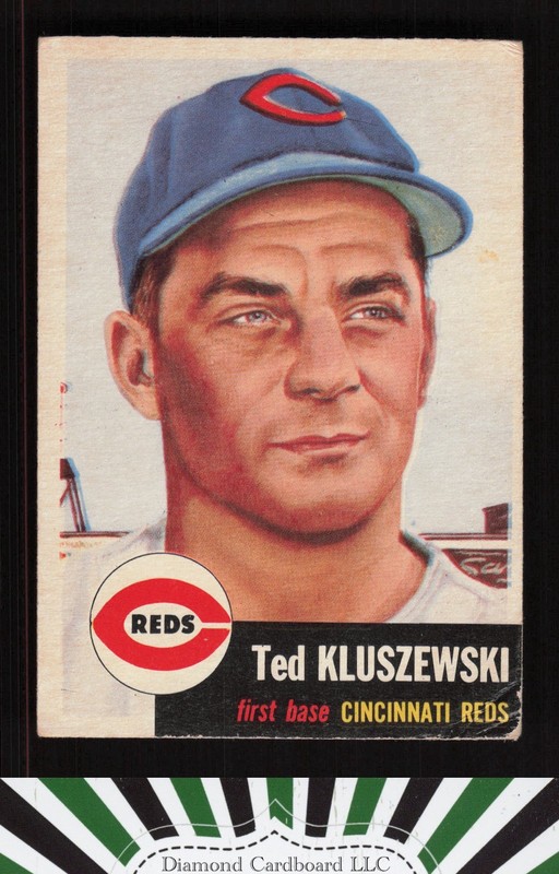 1953 Topps #162 Ted Kluszewski : Bio uses white text GD c, front
