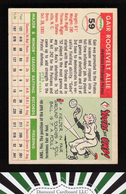 1955 Topps #59 Gair Allie VGEX b, back