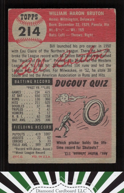 1953 Topps #214 Bill Bruton FR a, back