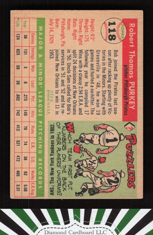 1955 Topps #118 Bob Purkey VG b, back