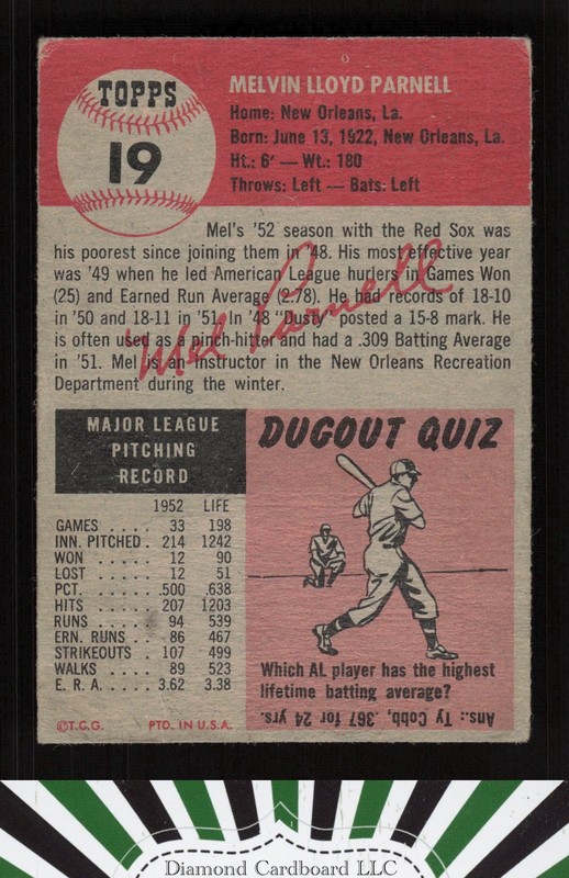 1953 Topps #19 Mel Parnell GD c, back