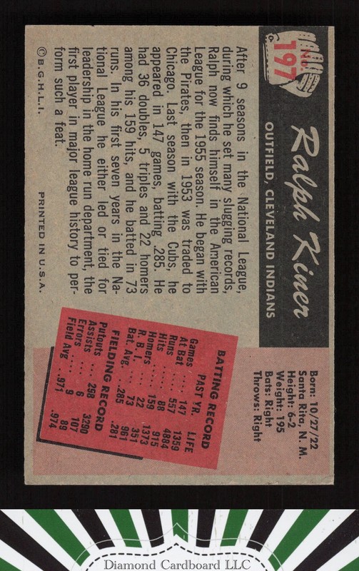1955 Bowman #197 Ralph Kiner EX (but measures 1/8" short) a, back