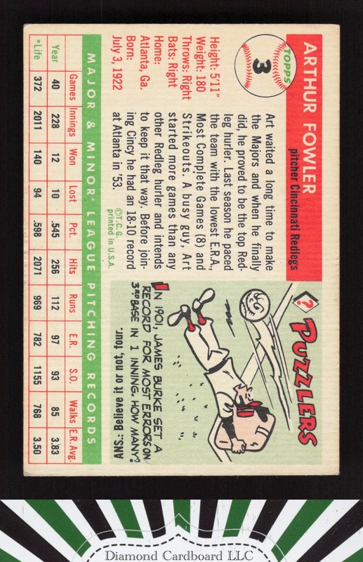 1955 Topps #3 Art Fowler VGEX j, back