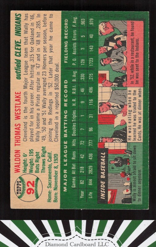 1954 Topps #92 Wally Westlake EX+ k, back