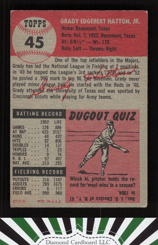 1953 Topps #45 Grady Hatton VG c, back