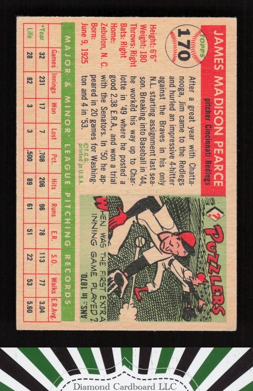1955 Topps #170 Jim Pearce VGEX b, back