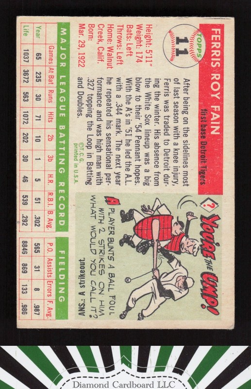 1955 Topps #11 Ferris Fain VG+ i, back