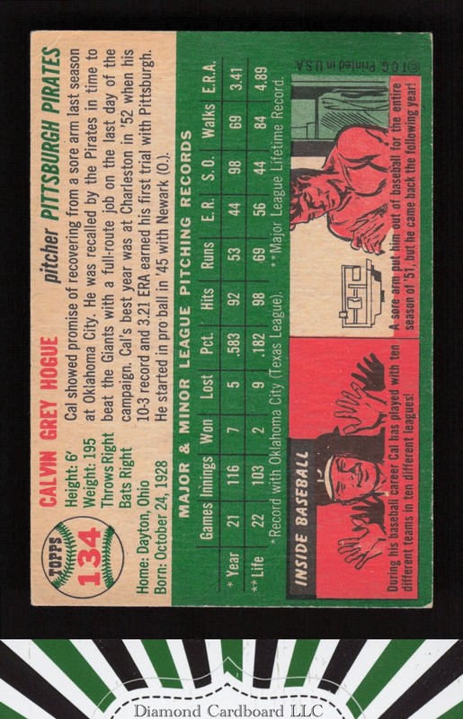 1954 Topps #134 Cal Hogue VGEX i, back