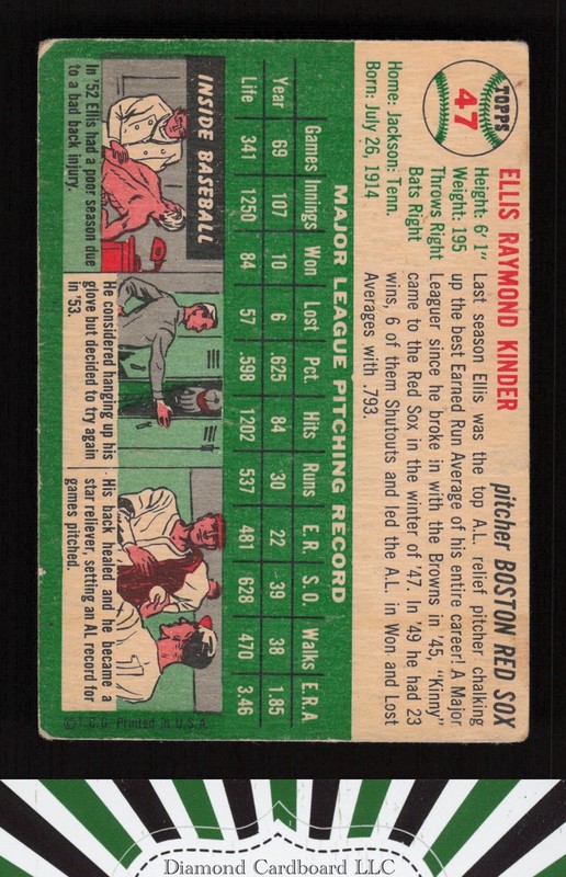 1954 Topps #47 Ellis Kinder VG m, back