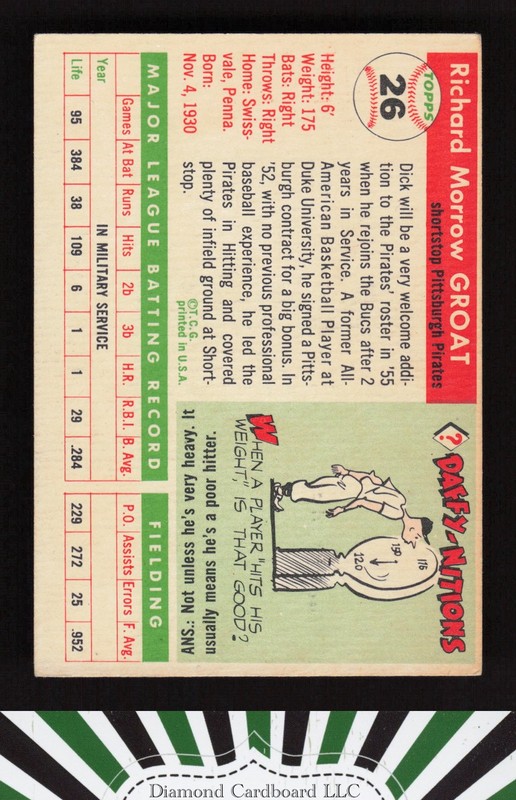 1955 Topps #26 Dick Groat VGEX h, back