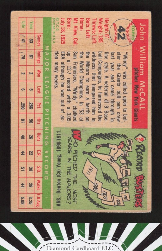 1955 Topps #42 Windy McCall VG f, back