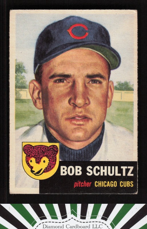 1953 Topps #144 Bob Schultz : Bio uses white text VGEX f, front