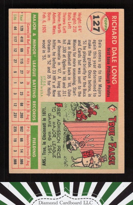 1955 Topps #127 Dale Long EX f, back