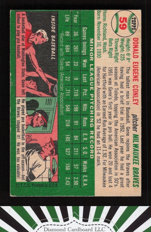 1954 Topps #59 Gene Conley VGEX j, back