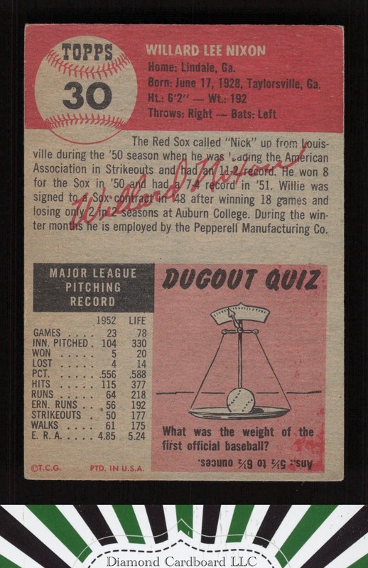1953 Topps #30 Willard Nixon VGEX h, back