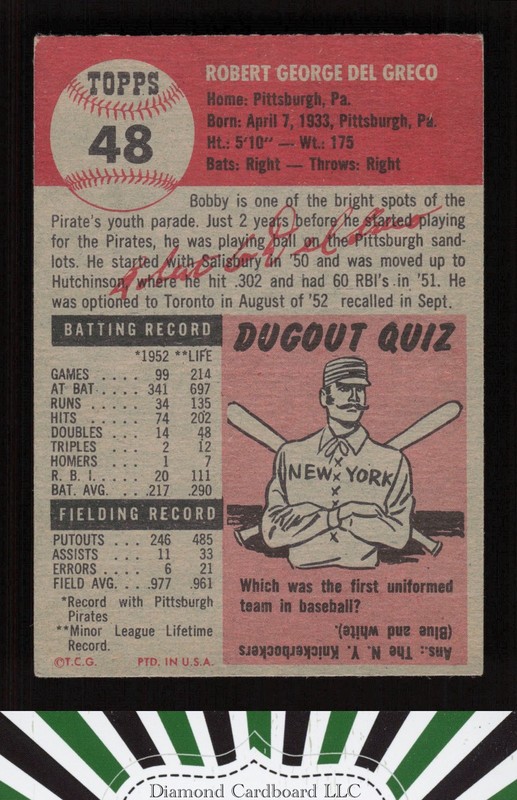 1953 Topps #48 Bob Del Greco VG b, back