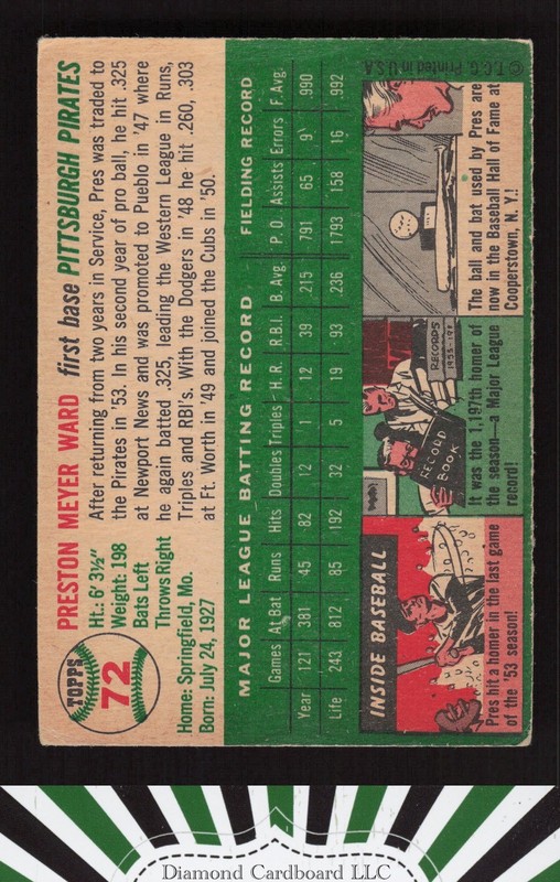 1954 Topps #72 Preston Ward VG a, back