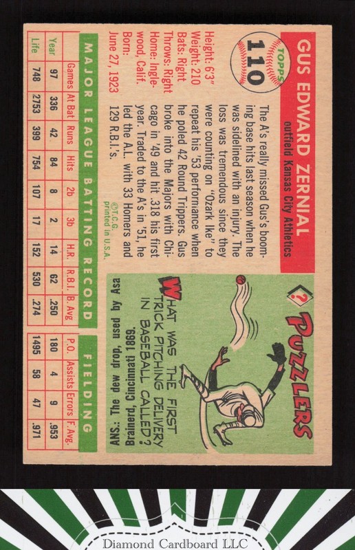 1955 Topps #110 Gus Zernial VGEX (MC) m, back