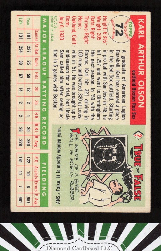 1955 Topps #72 Karl Olson VGEX j, back