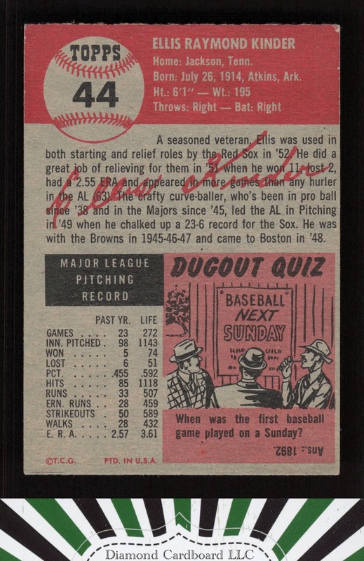 1953 Topps #44a Ellis Kinder VGEX f, back