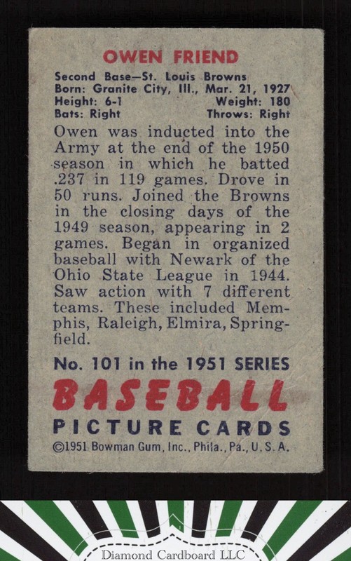 1951 Bowman #101 Owen Friend GD, back