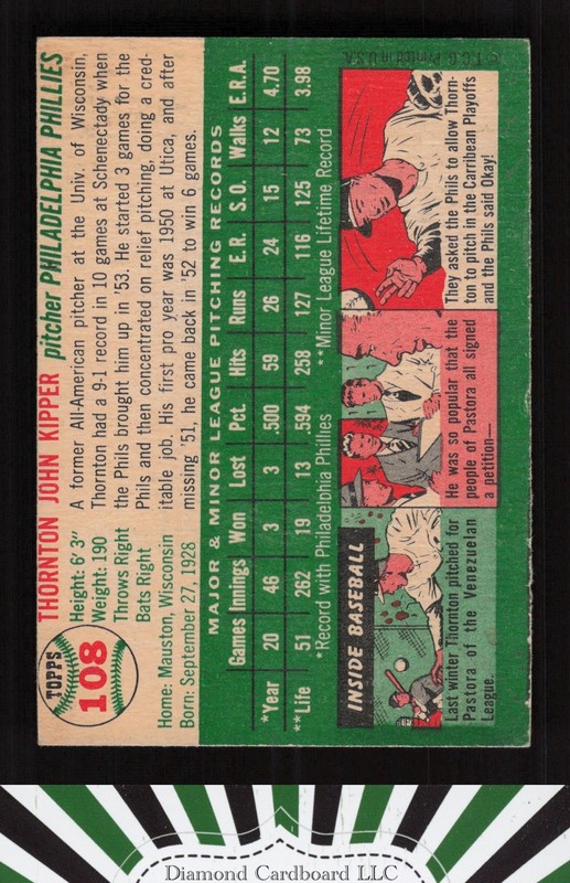 1954 Topps #108 Thornton Kipper VG (MC) a, back