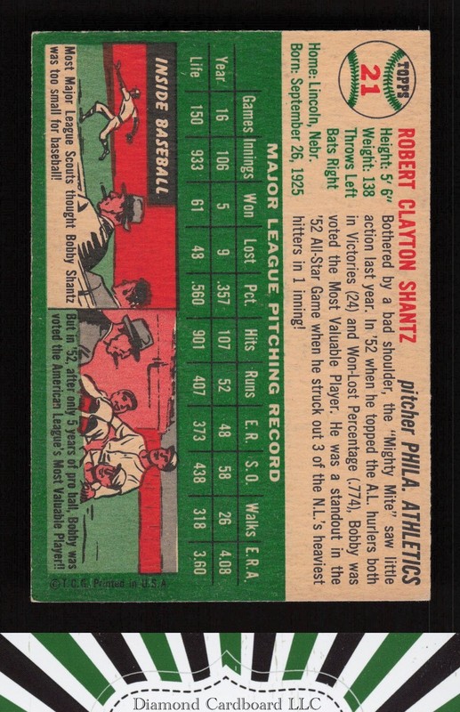 1954 Topps #21 Bobby Shantz VGEX a, back
