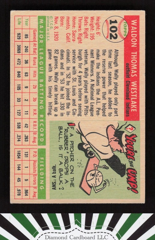 1955 Topps #102 Wally Westlake VGEX h, back
