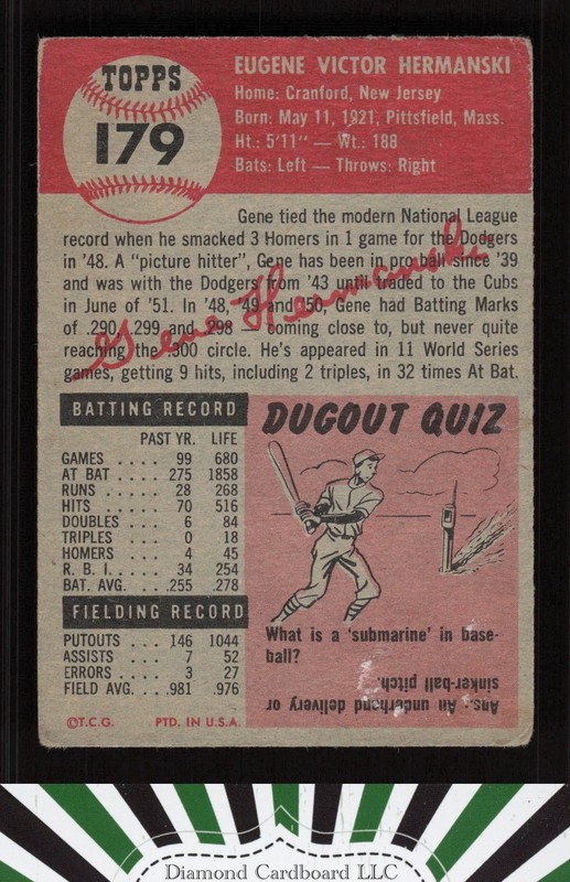 1953 Topps #179 Gene Hermanski GD+ [CENTERED] a, back