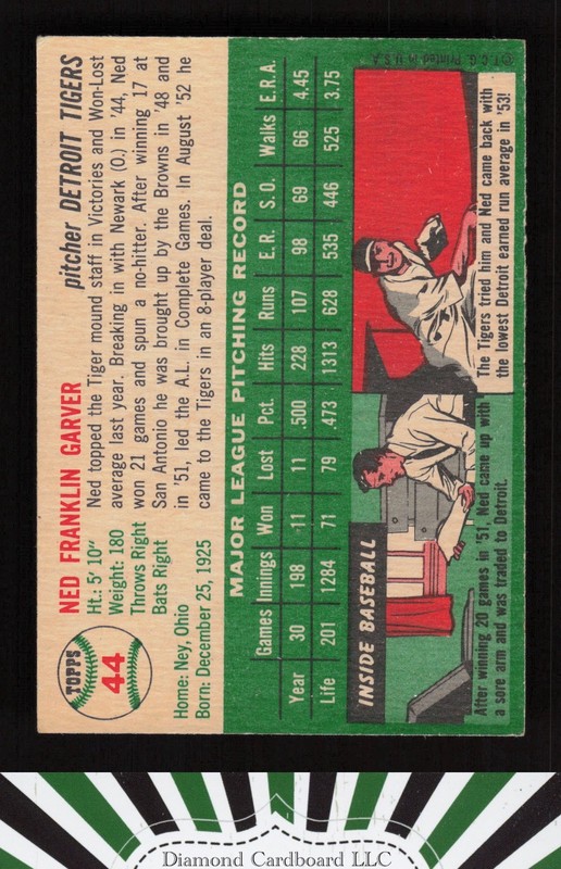 1954 Topps #44 Ned Garver VG+ k, back