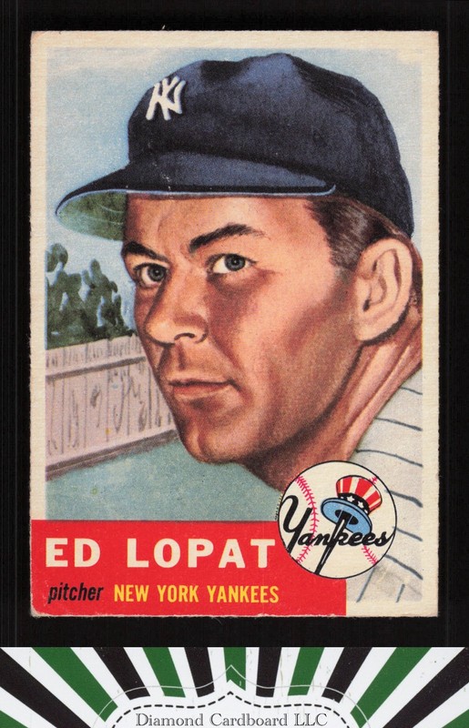 1953 Topps #87 Ed Lopat : Bio uses white text VGEX [CENTERED] f, front