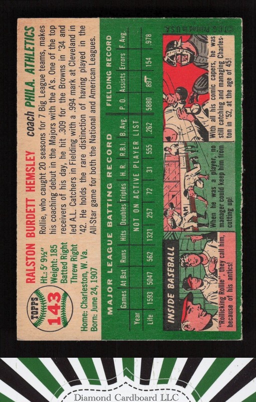 1954 Topps #143 Rollie Hemsley EX g, back