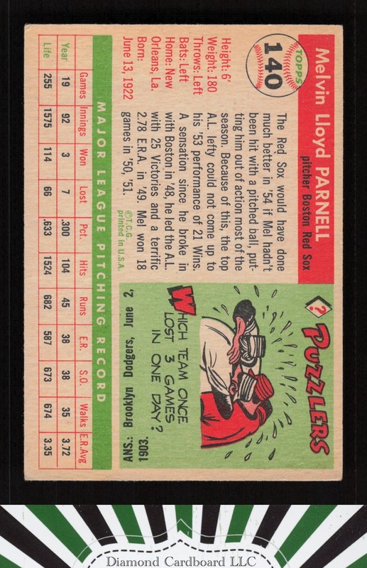 1955 Topps #140 Mel Parnell VGEX+ [CENTERED] h, back