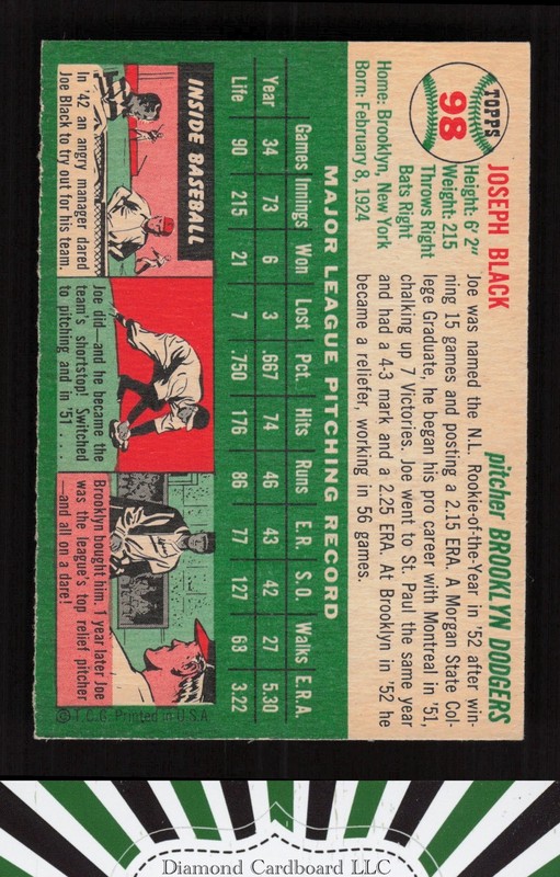 1954 Topps #98 Joe Black EXMT c, back