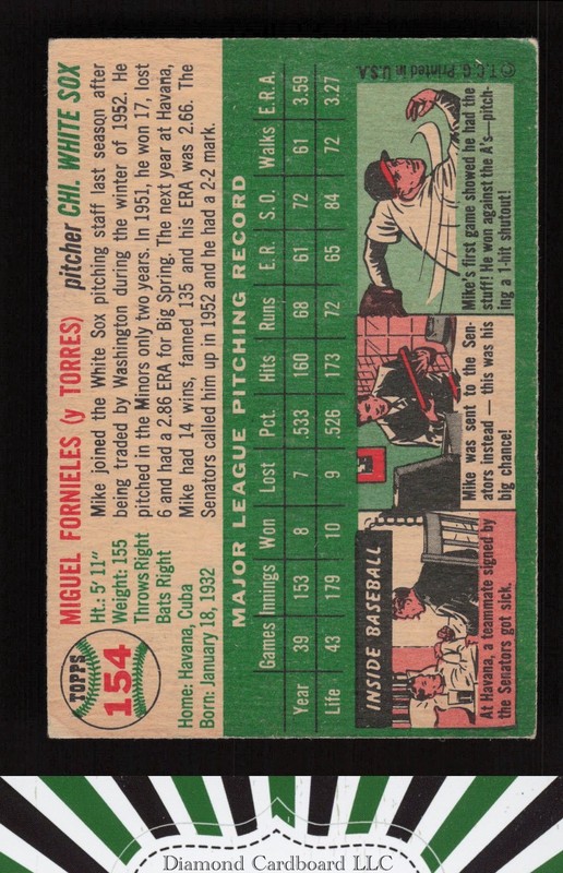 1954 Topps #154 Mike Fornieles VG f, back