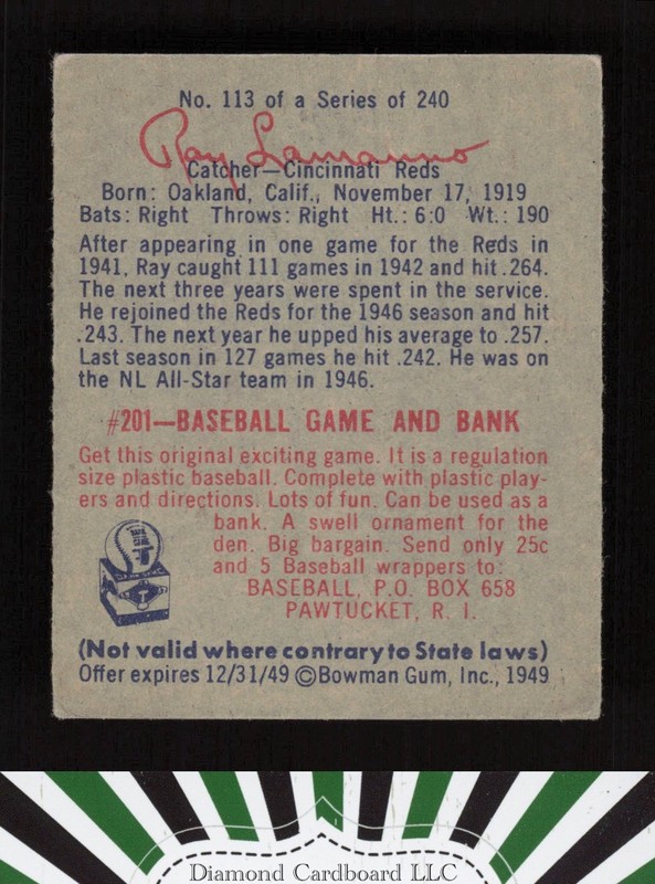 1949 Bowman #113 Ray Lamanno VGEX a, back