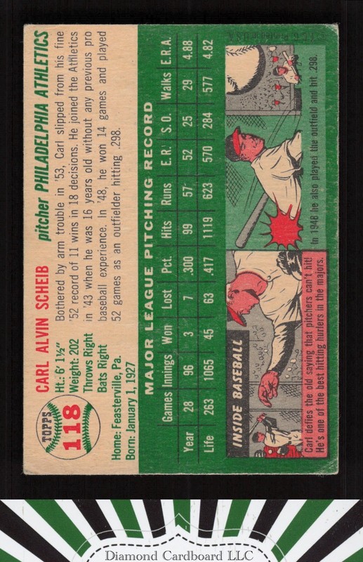 1954 Topps #118 Carl Scheib GD j, back