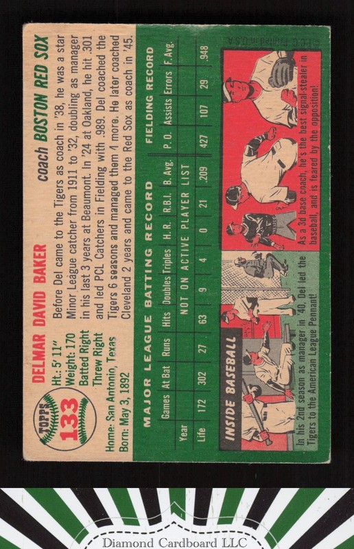 1954 Topps #133 Del Baker VGEX n, back