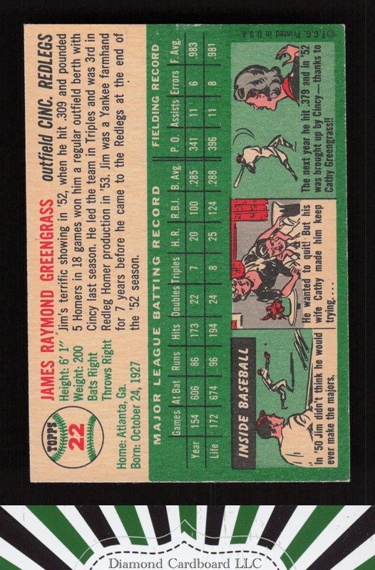 1954 Topps #22 Jim Greengrass EXMT d, back